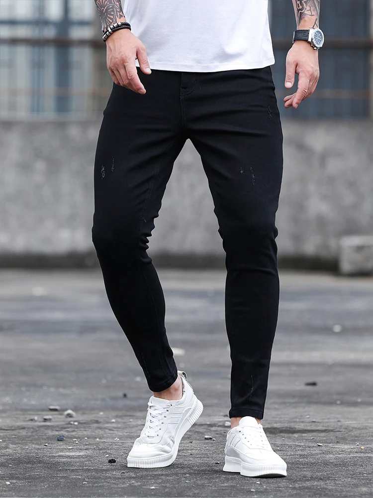 2023 Высококачественные Черные Обтягивающие джинсы Мужские Облегающие Повседневные Джинсовые брюки Стрейч Мужские Джинсы Однотонные Повседневные Классические брюки-карандаш - 3