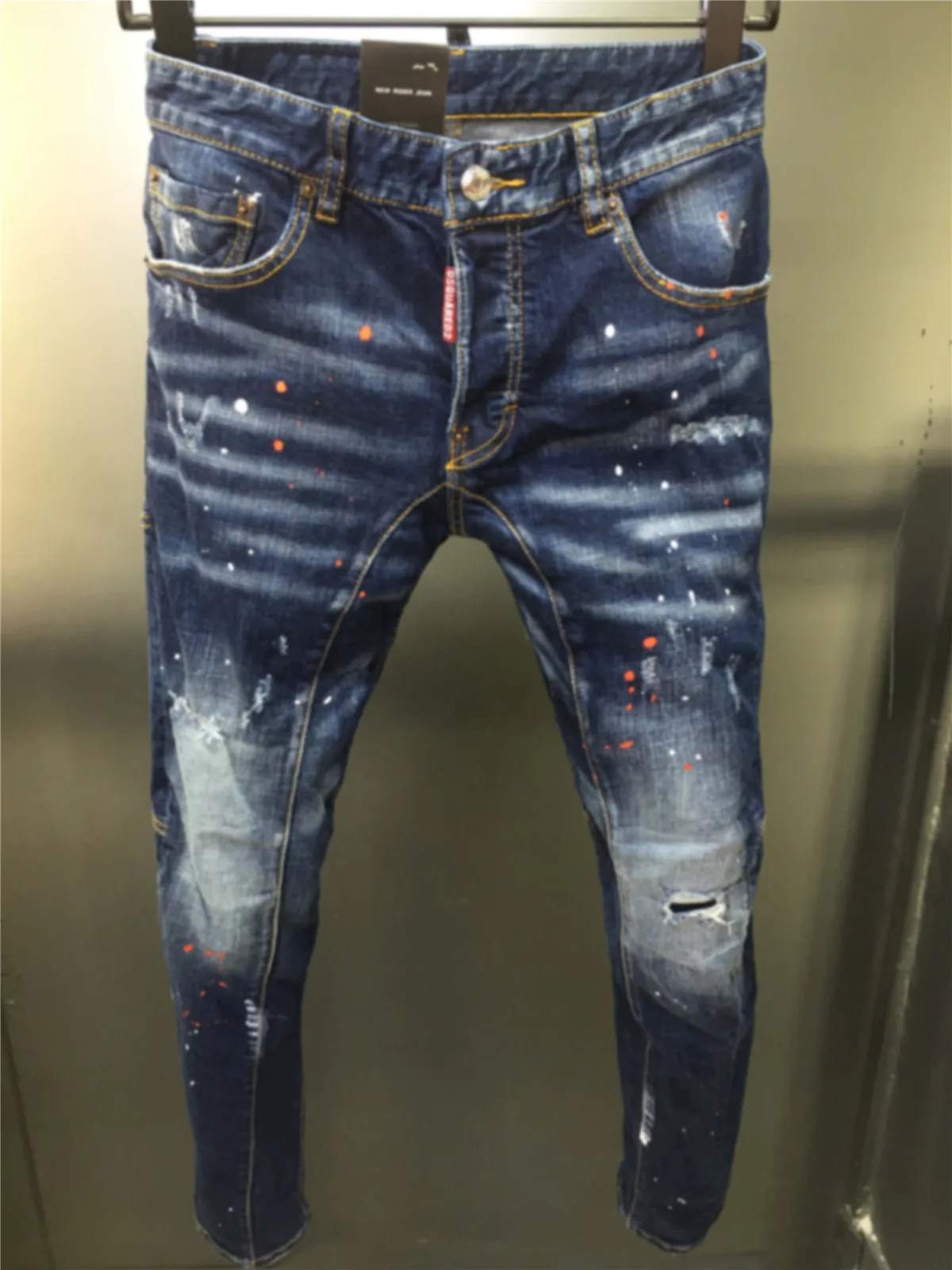 2023 Новые джинсы Dsq2, Модные Тонкие заплатки с дырками, разбивающиеся краской и чернилами, Винтажные джинсы с мелкими швами для мужчин, длинные брюки - 0