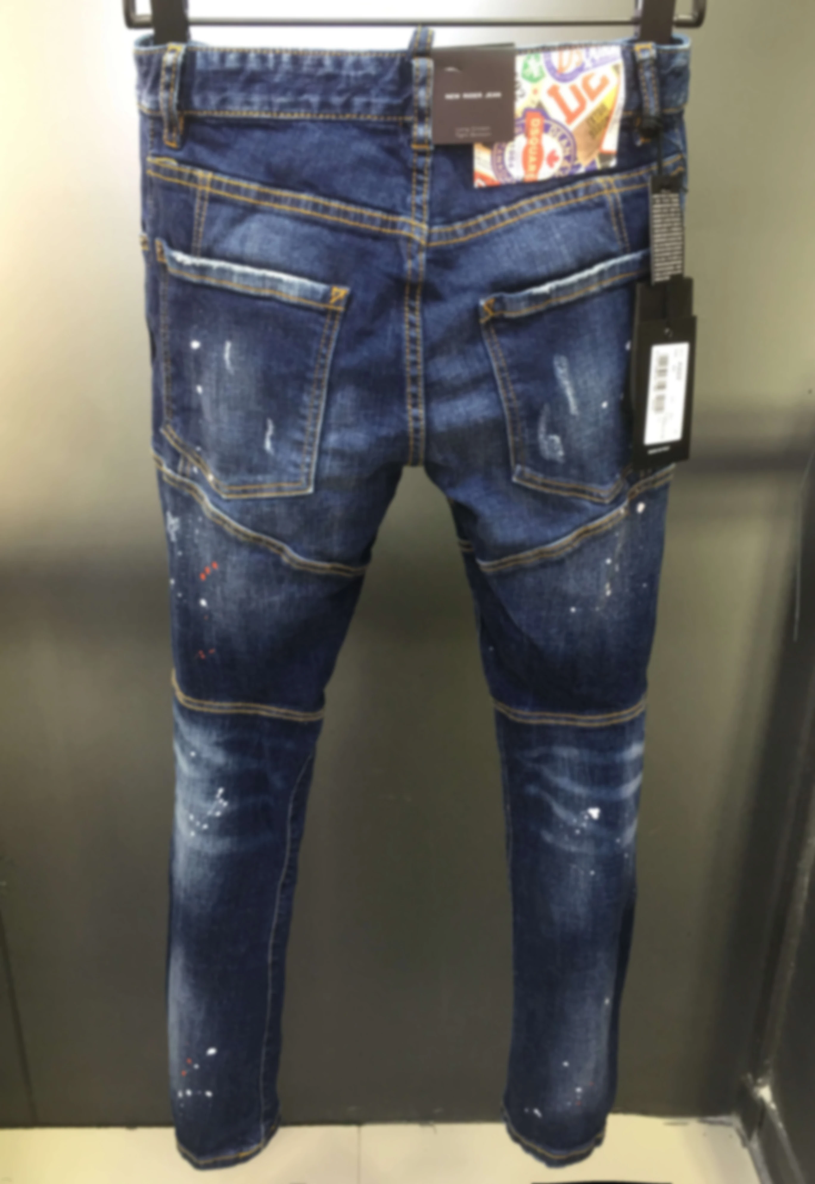 2023 Новые джинсы Dsq2, Модные Тонкие заплатки с дырками, разбивающиеся краской и чернилами, Винтажные джинсы с мелкими швами для мужчин, длинные брюки - 1