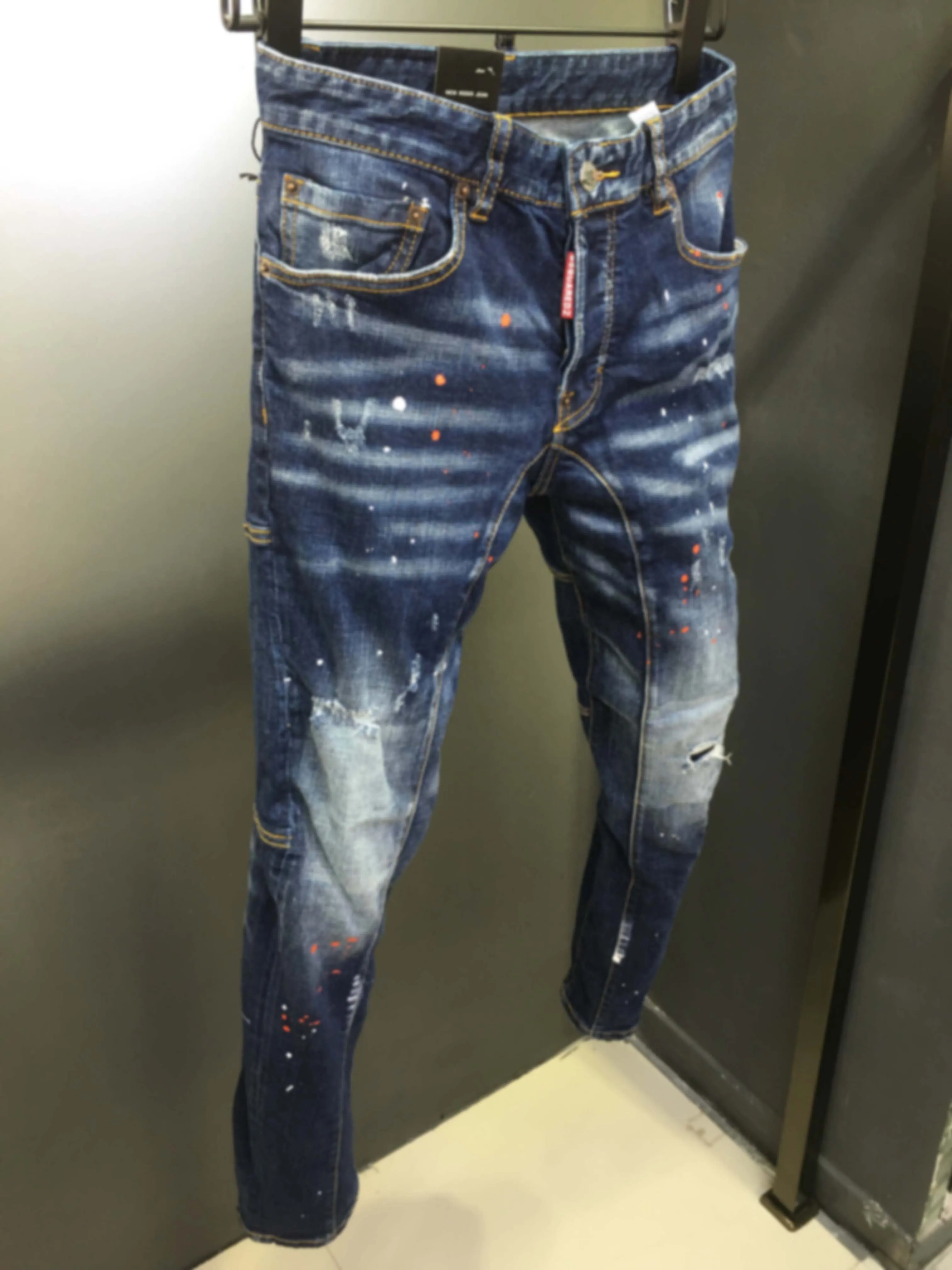 2023 Новые джинсы Dsq2, Модные Тонкие заплатки с дырками, разбивающиеся краской и чернилами, Винтажные джинсы с мелкими швами для мужчин, длинные брюки - 2