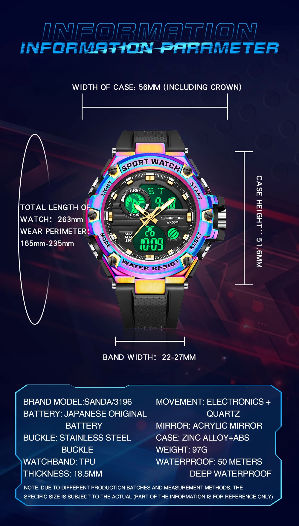 2023 Новые Мужские Часы SANDA Dual Time 50 м Водонепроницаемые Военные Часы для Мужчин 3196 Ударопрочные Спортивные Часы Подарки Wtach - 2