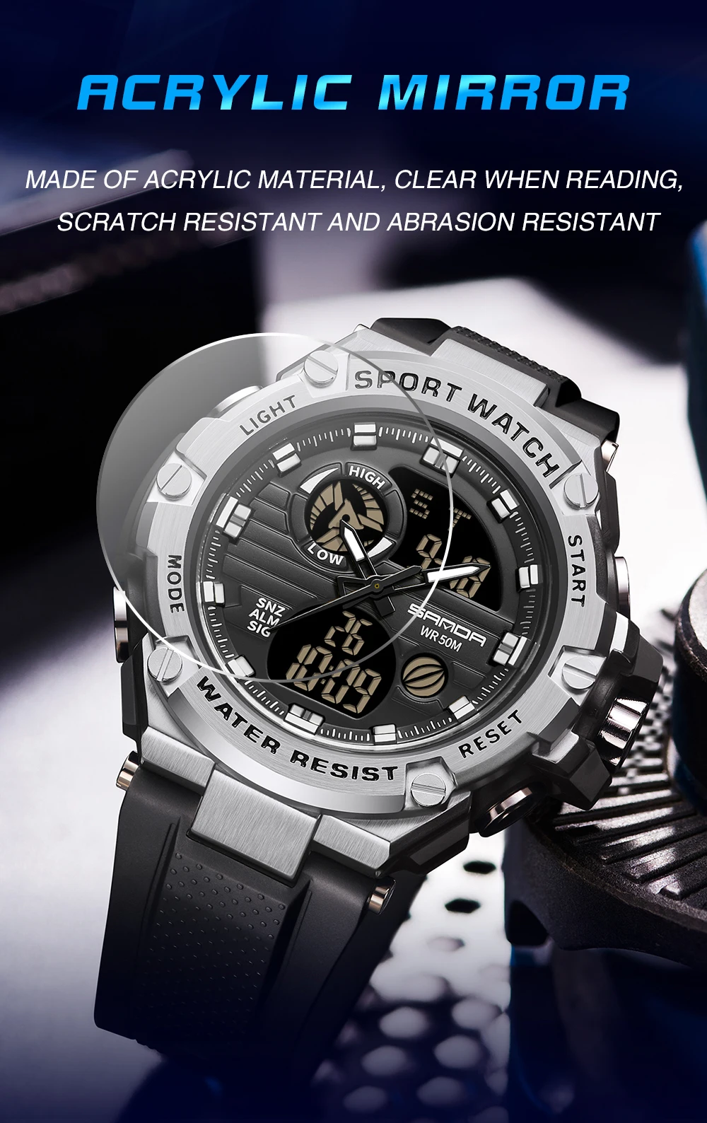 2023 Новые Мужские Часы SANDA Dual Time 50 м Водонепроницаемые Военные Часы для Мужчин 3196 Ударопрочные Спортивные Часы Подарки Wtach - 3