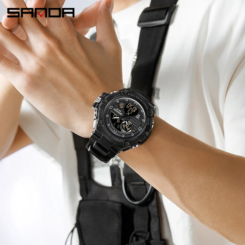 2023 Новые Мужские Часы SANDA Dual Time 50 м Водонепроницаемые Военные Часы для Мужчин 3196 Ударопрочные Спортивные Часы Подарки Wtach - 5