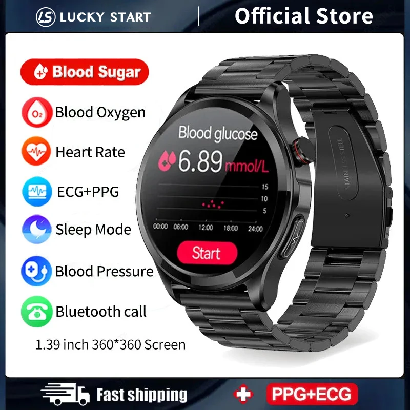 AMOLED Здоровая Температура тела Смарт-Часы Мужские Bluetooth Вызов 360*360 HD Экран Спортивные Кровяное Давление Частота сердечных Сокращений Уровень Сахара В Крови Sm - 0