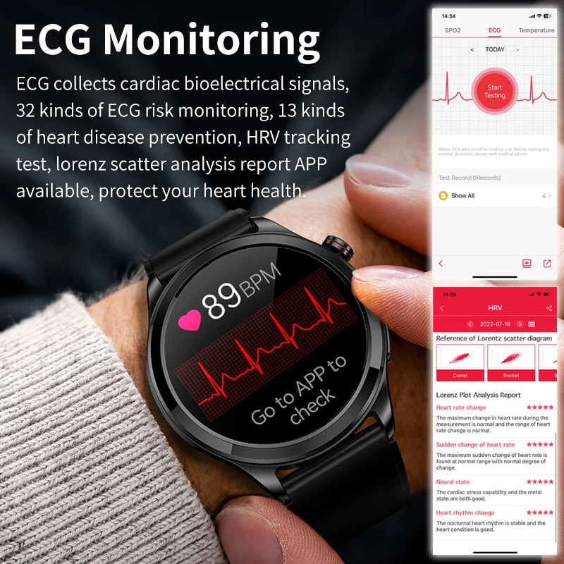 AMOLED Здоровая Температура тела Смарт-Часы Мужские Bluetooth Вызов 360*360 HD Экран Спортивные Кровяное Давление Частота сердечных Сокращений Уровень Сахара В Крови Sm - 1