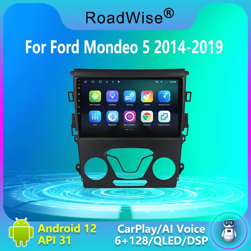 Roadwsie Android 12 Автомобильный Радиоприемник Для Ford Mondeo 5 2014 2015 2016 2017 2018 2019 Carplay Мультимедиа 4G Wifi DVD GPS 2 Din Авторадио - 0