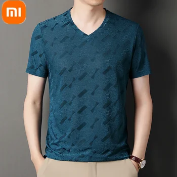 2023 Xiaomi Mijia ice silk, однотонная Повседневная футболка с V-образным вырезом, мужская, приятная для кожи, ледяная, прохладная, Дышащий Летний Топ с короткими рукавами