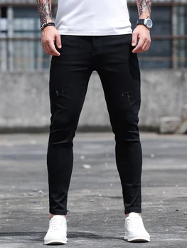 2023 Высококачественные Черные Обтягивающие джинсы Мужские Облегающие Повседневные Джинсовые брюки Стрейч Мужские Джинсы Однотонные Повседневные Классические брюки-карандаш