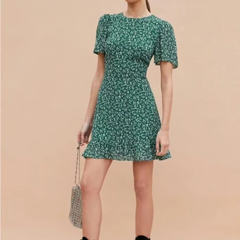 2023 Летние Новые поступления Женское Модное мини-платье с круглым вырезом и воланами в стиле прерий для отдыха