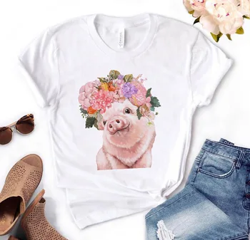 2023 Модная женская футболка, Леопардовая бандана с бантом в виде свиньи, Футболка с цветочным принтом Подсолнуха, Повседневная футболка 90-х годов, рубашки в стиле Харадзюку для девочек