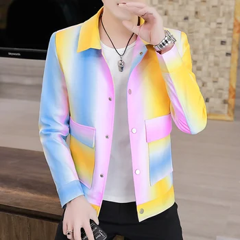2023 Новая весенне-осенняя мужская куртка с галстуком-краской, Трендовая рабочая одежда, Красивая одежда, Популярный корейский мужской повседневный жакет с логотипом