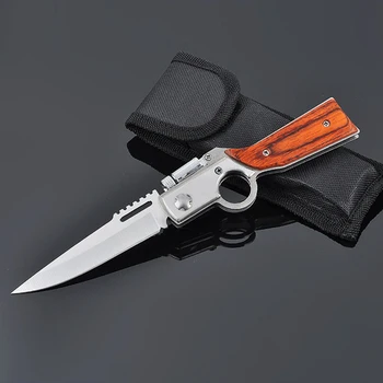 AK47 Карманные тактические складные ножи с деревянной ручкой из нержавеющей стали, Походный нож, Ножи для выживания на открытом воздухе, карманный нож + светодиодная подсветка