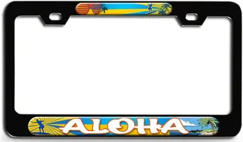 Aloha Surfing Стальная рамка номерного знака Держатель номерного знака Дизайн морской волны для мужчин и женщин Автомобиль внедорожник Грузовик Седан 12x6 дюймов