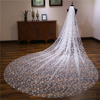 Beauty-Emily Роскошные Свадебные вуали для невест С белыми блестками и кристаллами, Большие Свадебные вуали, Свадебные аксессуары высокого класса