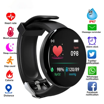 D18S Смарт-часы-Браслет, Круглый Мужской Фитнес-трекер, кровяное давление, Водонепроницаемый Женский пульсометр, Спортивные Для Android IOS