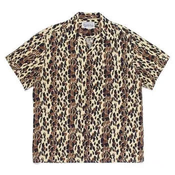 Guiltyparties, тонкая японская рубашка с леопардовым принтом, короткий рукав для мужчин и женщин, Гавайские граффити, Свободные повседневные летние рубашки с принтом