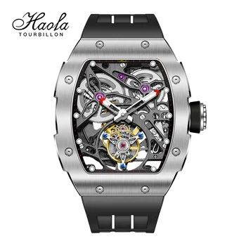 Haofa Skeleton Автоматические механические часы с Турбийоном Для мужчин, Сапфировый Турбийон, Люминесцентные мужские часы, Водонепроницаемая Мода