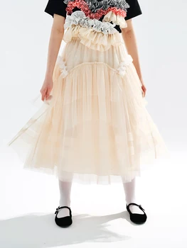 imakokoni оригинальный дизайн, абрикосовая сетчатая юбка, кружевная строчка, свободная повседневная модная юбка, женская 234085
