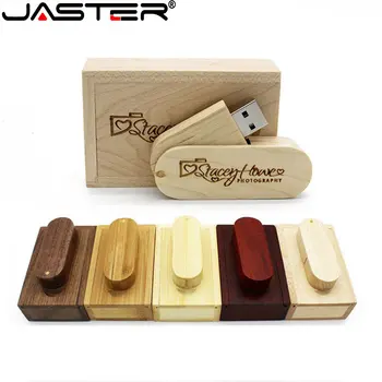 JASTER Деревянная Вращающаяся ручка-накопитель 128 ГБ Бесплатный пользовательский логотип USB 2.0 Флэш-накопитель 64 ГБ 32 ГБ Memory stick Модный Креативный подарочный U-диск