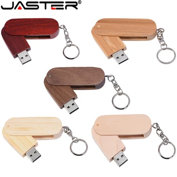 JASTER Деревянные флэш-накопители USB 2.0 64GB с бесплатным пользовательским логотипом, Вращающийся флеш-накопитель 32GB16GB Memory stick, Бесплатная цепочка для ключей, подарочный U-диск