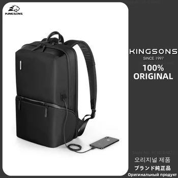 Kingsons Водонепроницаемый износостойкий рюкзак для мужчин, 15,6-дюймовый рюкзак для деловых поездок с ноутбуком, с USB-портом для зарядки, открытый на 180 °