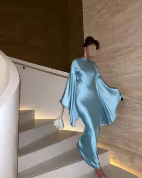 MANRAY Небесно-Голубое Элегантное мусульманское Женское Официальное вечернее платье, Вечерние Бусы, Дубайские арабские платья для выпускного вечера с длинными рукавами