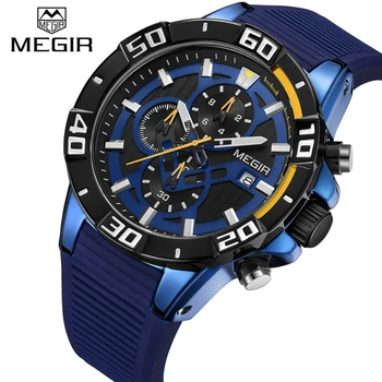 MEGIR 2023, Мужские спортивные часы, Люксовый бренд, Водонепроницаемые, оригинальные, модные, Кварцевые, Силиконовый ремешок, Наручные часы, Цифровые часы для мужчин