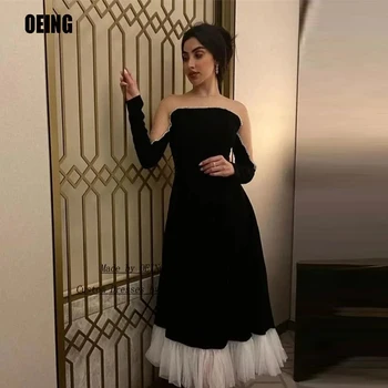 OEING Черные Велюровые Клубные короткие вечерние платья Трапециевидной формы в Дубае, Арабском стиле, без бретелек, с блестящими бусинами, Вечернее платье для выпускного вечера