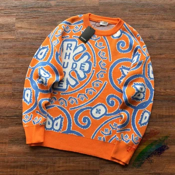 Orange Rhude Вязаный Жаккардовый свитер Для мужчин и женщин 1:1, высокое качество, 2023fw, повседневные толстовки с круглым вырезом