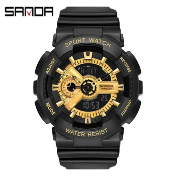 SANDA Sport Мужские кварцевые цифровые часы Креативные часы для дайвинга Мужские водонепроницаемые часы-будильник с двойным дисплеем Relogio Masculino
