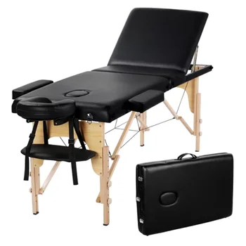SmileMart, 3-секционный деревянный портативный массажный стол для красоты, черный