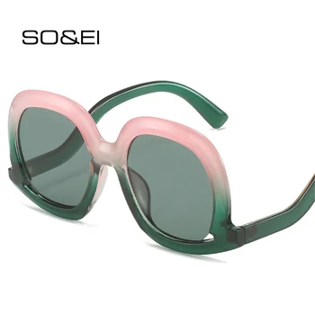 SO & EI Модные Уникальные овальные солнцезащитные очки Женские Модные разноцветные леопардовые градиентные оттенки UV400 Мужские трендовые полые солнцезащитные очки