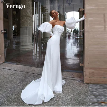 Verngo Простые Пляжные Свадебные платья Со Съемным Фонариком с Длинными рукавами и Шлейфом без бретелек Свадебные платья 2022 Vestido de noiva