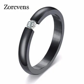 ZORCVENS 3 мм, простые полированные кольца из нержавеющей Стали 4 цвета, Кубический Цирконий, Обручальные кольца для женщин