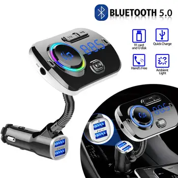Автомобильный FM-передатчик, Bluetooth-совместимый fm-модулятор 5.0, USB-комплект автомобильного зарядного устройства для громкой связи, музыкальный плеер, ночная светодиодная подсветка