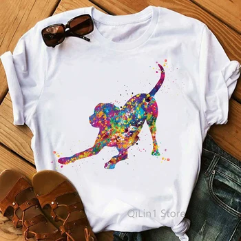 Акварельная футболка с изображением Далматина/Таксы/Лабредора/Собаки Чихуахуа с животным принтом, Женская одежда, Забавная футболка, Футболка Femme Dog Love
