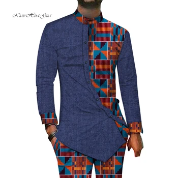 Африканские Мужские Костюмы, Рубашка с длинным рукавом и Брюки, Комплект, Куртка с принтом, Брюки, Деловые Вечерние Повседневные Вечерние Мужские Облегающие Костюмы WYN40