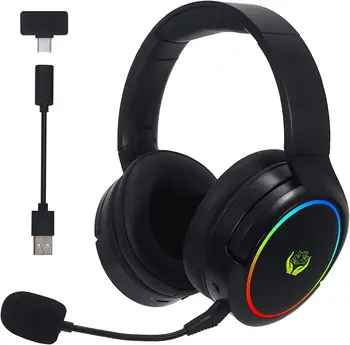 Беспроводная игровая гарнитура 2,4 G/Bluetooth с шумоподавляющим микрофоном RGB light USB-C/USB-A/3,5 мм для ПК, мобильного телефона PS5 PS4 Xbox