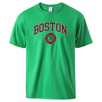 Бостон, США, основан в 1630 году, Мужские футболки с принтом, Хлопковые дышащие футболки в стиле ретро, повседневный модный топ, универсальная базовая футболка