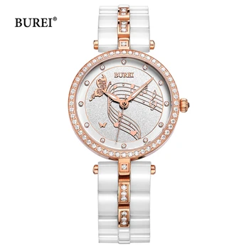Бренд BUREI, Женские Модные часы с керамическим браслетом, женские Роскошные Водонепроницаемые Сапфировые повседневные кварцевые наручные часы Relogio Feminino