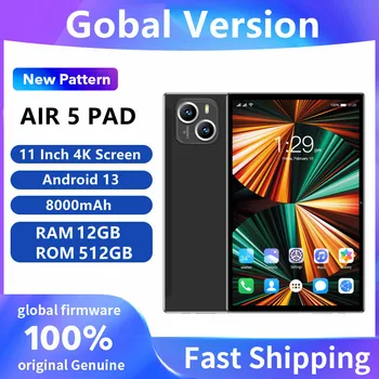 Версия Gobal Новый планшет AIR5 Android 11 Дюймов Android 13 Bluetooth 12 ГБ оперативной памяти + 512 ГБ ПЗУ Deca Core 24 + 48MP GPS WPS + 5G WIFI Ноутбук