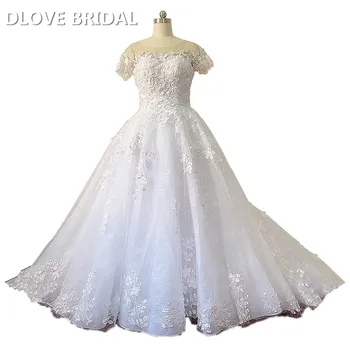 Высококачественное бальное платье с коротким рукавом, свадебное платье Vestido De Noiva, иллюзия с 3D цветами и листьями, расшитыми жемчугом