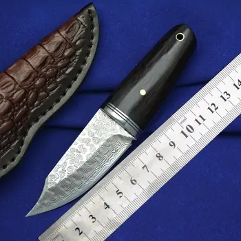 Высококачественный 67-слойный мини-карманный нож с дамасским лезвием Vg10 в кожаных ножнах, универсальный тактический инструмент EDC, коллекционный подарок для мужчин