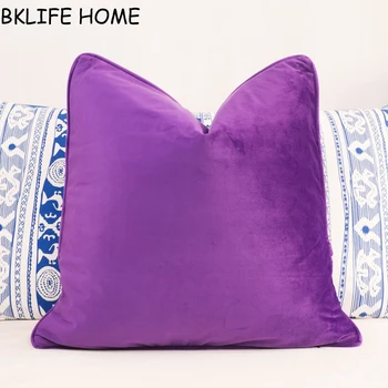 Дизайн кантов темно-фиолетовый бархатный чехол для подушки, наволочка, мягкая наволочка, без комочков, без набивки