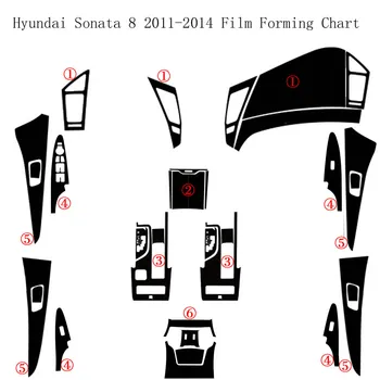 Для Hyundai Sonata 8 2011-2014 Внутренняя Центральная панель управления, Дверная ручка, 5D Наклейки из углеродного волокна, аксессуары для стайлинга автомобилей