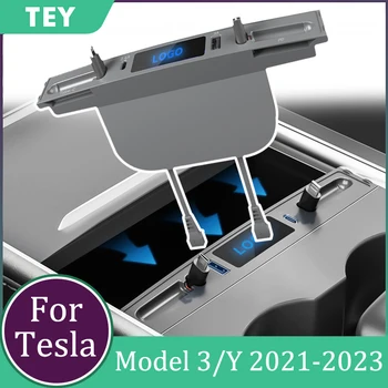 Для Док-станции Tesla Model 3 Y 27 Вт PD Type C Концентратор Быстрое Зарядное Устройство USB СВЕТОДИОДНЫЙ Шунтирующий Концентратор Удлинитель Центральной Консоли Умный Датчик