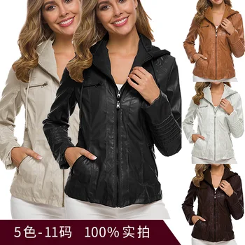 Женская кожаная куртка с длинными рукавами, Женская короткая кожаная куртка из искусственной кожи, Женская куртка, Мотоциклетный костюм