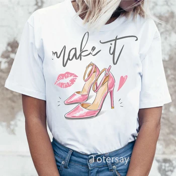 Женская футболка, модная футболка на высоком каблуке с графическим принтом, женская новая летняя женская одежда, топы, красивая женская футболка 90-х годов