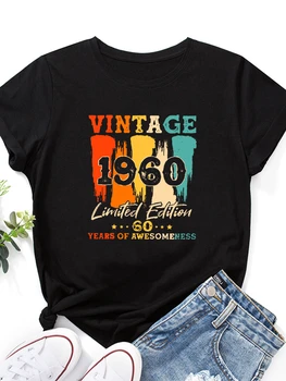 Женская футболка с принтом 1960-х годов, Короткий рукав, O-образный вырез, Свободная Женская футболка, Женская футболка, Топы, Одежда Camisetas Mujer