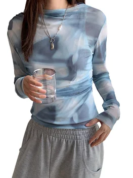 Женские модные футболки с круглым вырезом и длинными рукавами, облегающие топы для повседневной уличной одежды